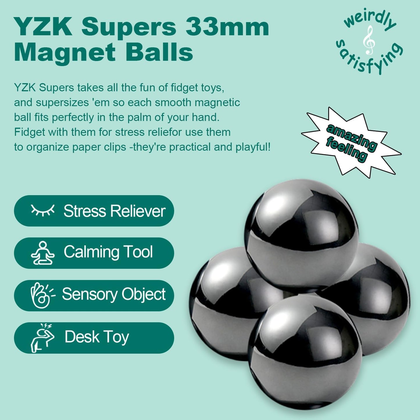 33mm Magnetic Balls Fidget Toys for Adults, Magnet Balls Metal Fidget Desk Toys for Office, Magnets and Stress Relief Gifts for Birthday(4 Pcs)