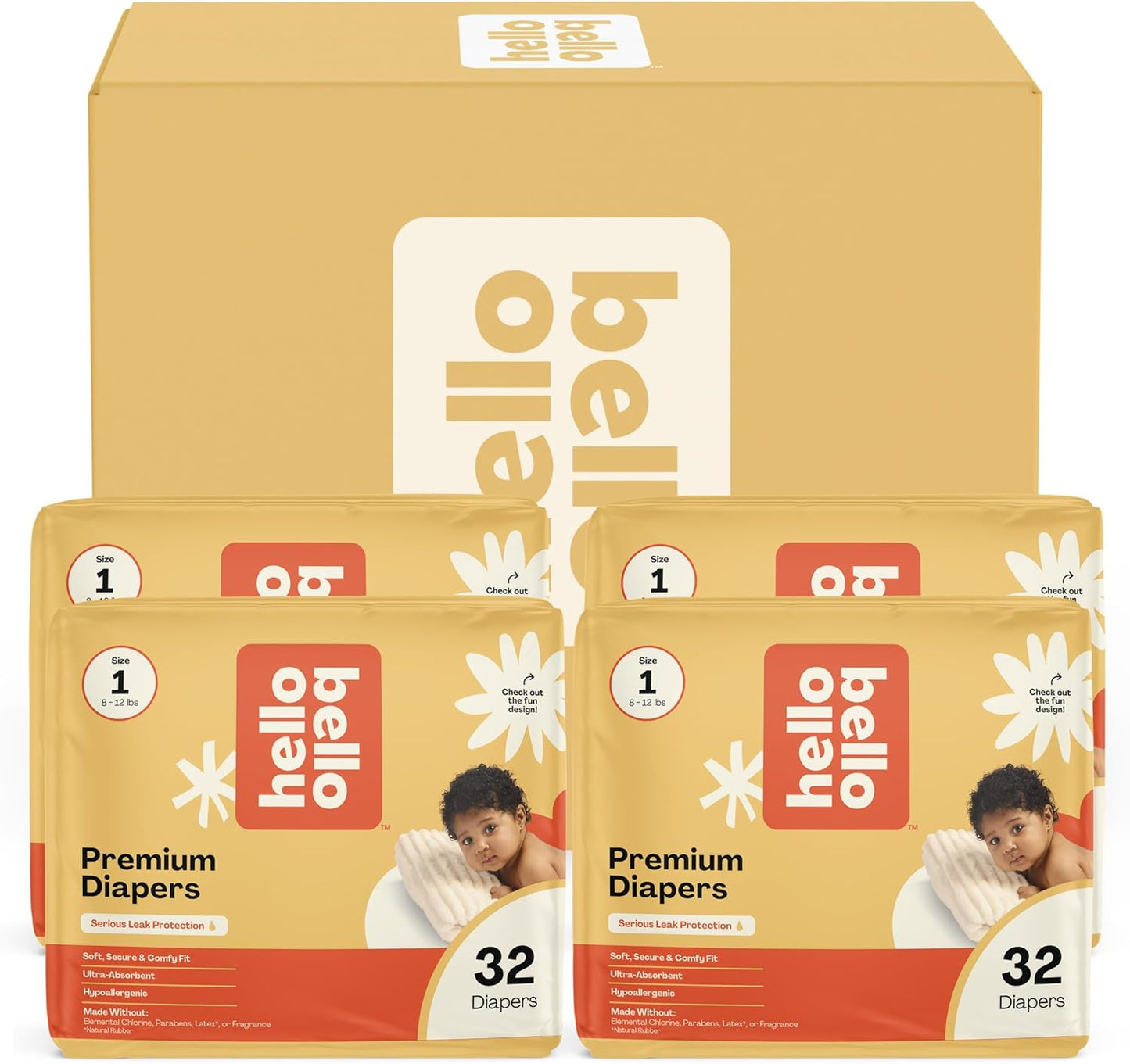 Hello Bello Premium Diapers, Size 1 (8-12 lbs) Surprise Pack for Boys - 128 Count, Hypoallergenic with Soft, Cloth-Like Feel - Assorted Boy & Gender Neutral Patterns