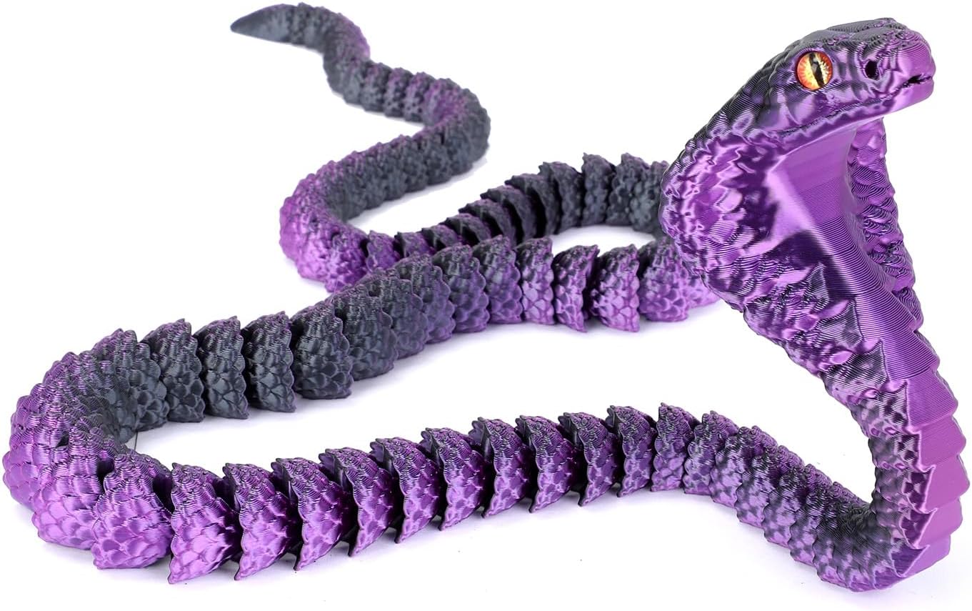 25" 3D Printed Snake, 3D Printed Fidget Animals,3D Crystal Snake Flexible Joints Home Decor Executive Desk Toys,Home Office Decor Executive Desk Toys for Autism/ADHD (Black (Black Purple)