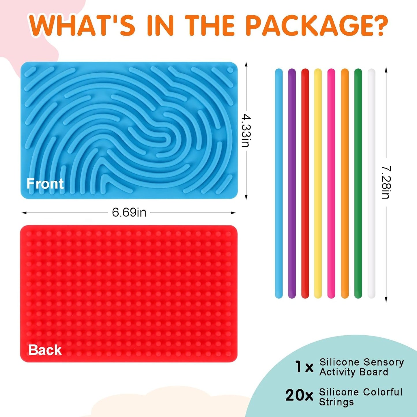 2psc Fidget Toys Sensory Activity Board with 20 Strings, Silicone Sensory Toys for ADHD Autism Stress Relief, Educational Learning Toys for Kids 3+ Years Old, Red & Blue