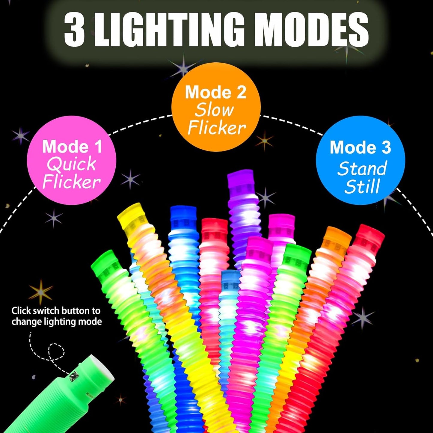 24 PCS Light Up Glow Pop Tubes, Neon Glow Sticks Party Favors for Kids 3-8-12, Fidget Stress Relief Toys, Toddlers Goodie Gift Bag Stuffer Fillers,Classroom Prizes Rewards, Party Yard Decorations
