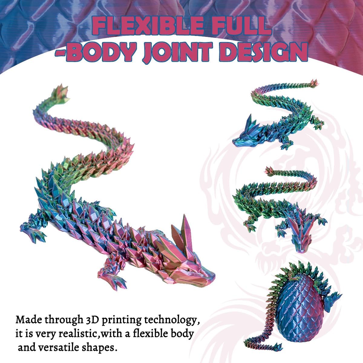 3D Printed Dragon Eggs with Dragon Inside, 12In 3 Color Dazzle Dragon Egg Fidget Toy, Executive Desk Articulated Dragon Toy, Home Office Decor