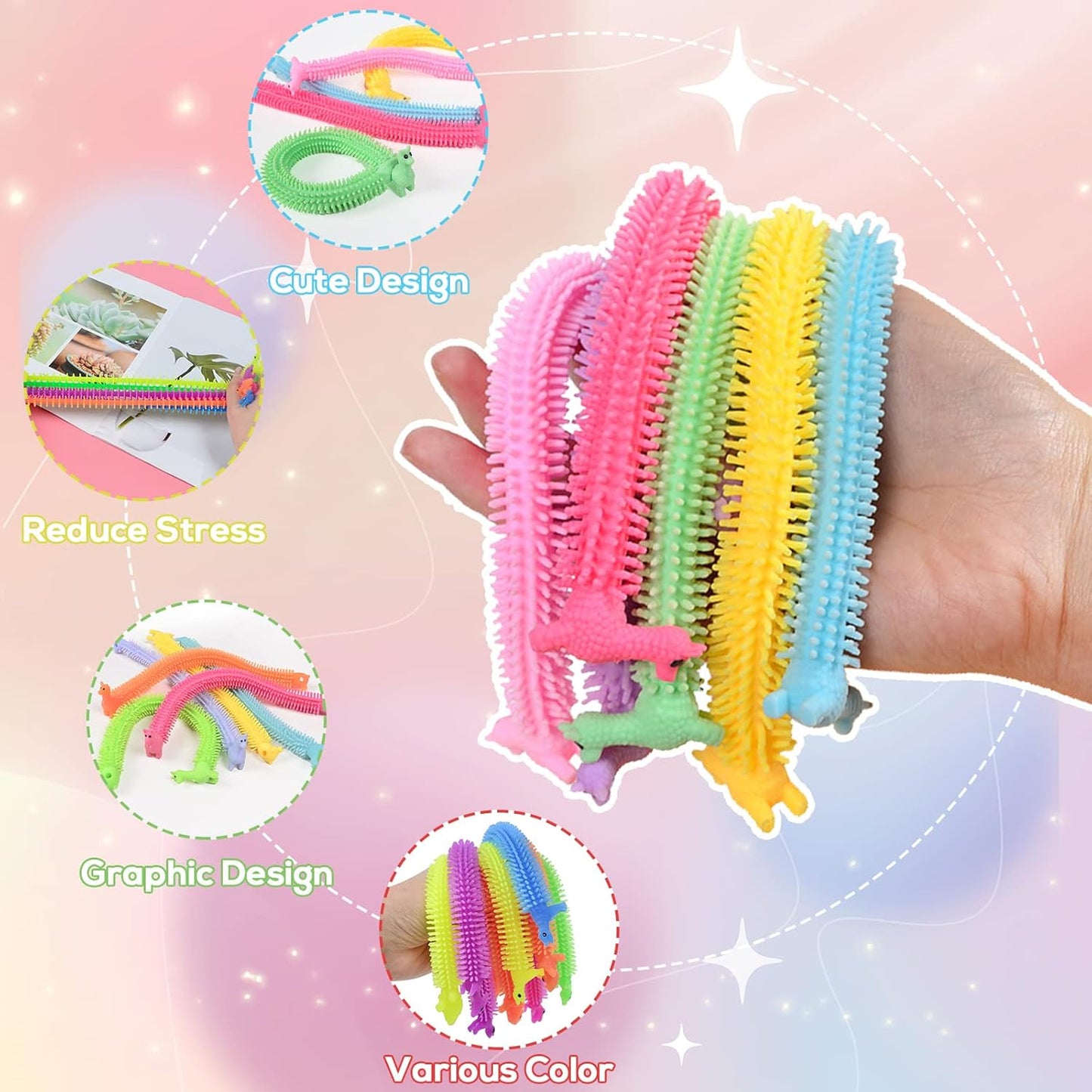 20 PCS Stretchy Fidget Toy,Colorful Stretchy Strings Fidget Toy,Sensory Fidget Worm Stretch Toys for Children's Day Gift,Kids,Adults,Boys,Girls,Stress Relief,Calming and Relaxing Present