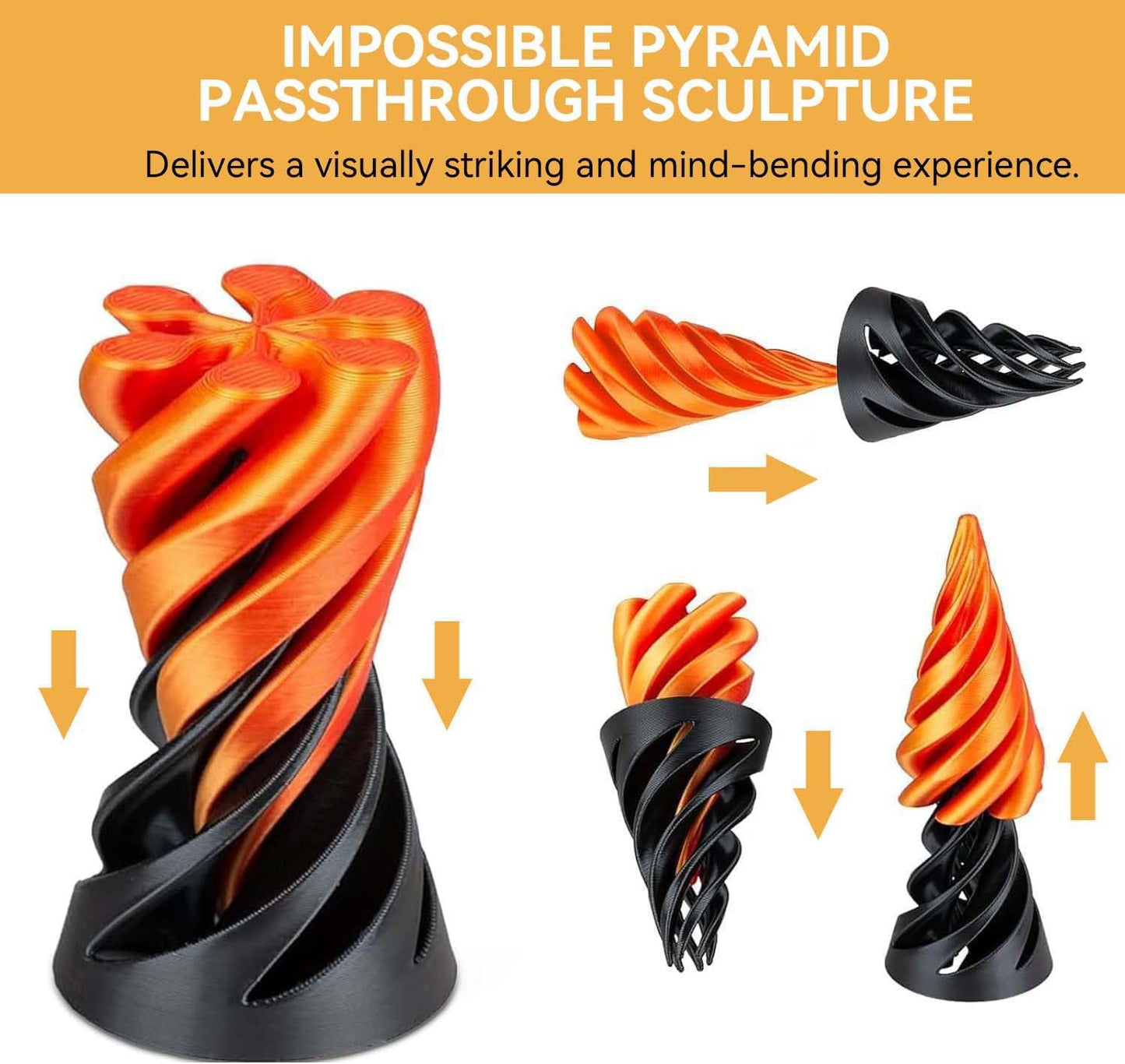 2 PCS Impossible Cone, Spiral Cone Fidget Toy 3D Printed Spiral Fidget Toys Impossible Pyramid Passthrough Sculpture, Mini Cones Pass Through Pyramid Fidget Toy (Random Color)
