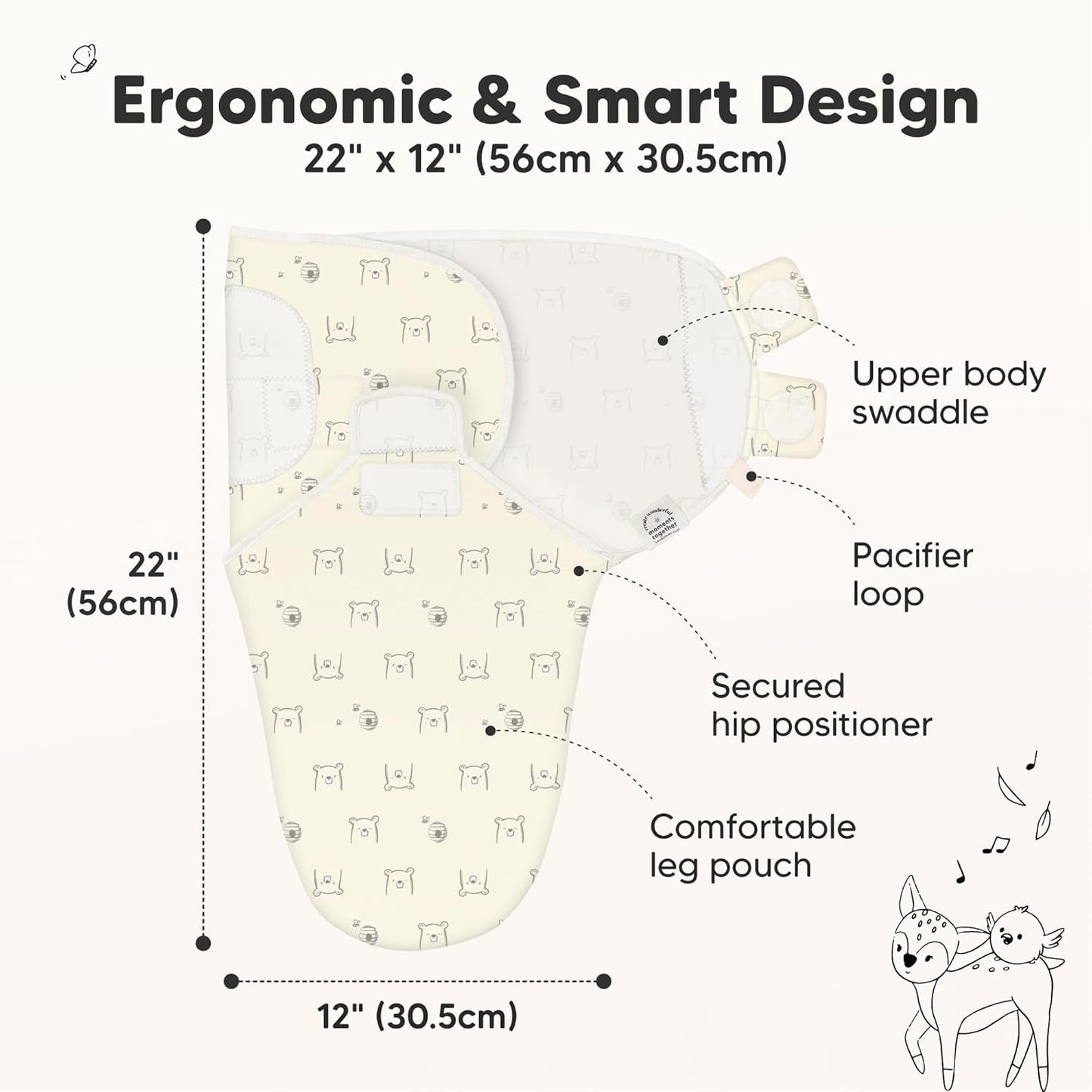 3-Pack Organic Baby Swaddle Sleep Sacks - Swaddles for Newborns, Infant 0-3 Months, Baby Girls, Boys, Soft & Snug Newborn Sleep Sack, Nursery Swaddling Blankets (Bumble Bear)