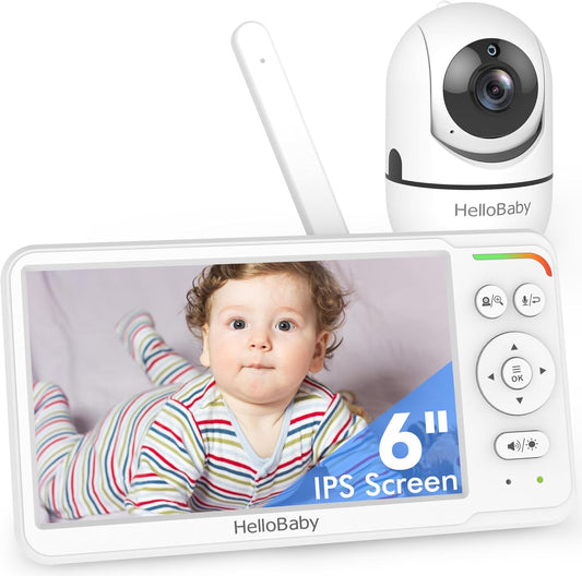 HelloBaby Baby Monitor with 6" World First IPS Screen 30-Hrs Battery, Remote Pan/Tilt/Zoom Camera, No WiFi Video Baby Monitor Camera and Audio, ECO, VOX, 2-Way Talk, Night Vision, 1000ft, Portable