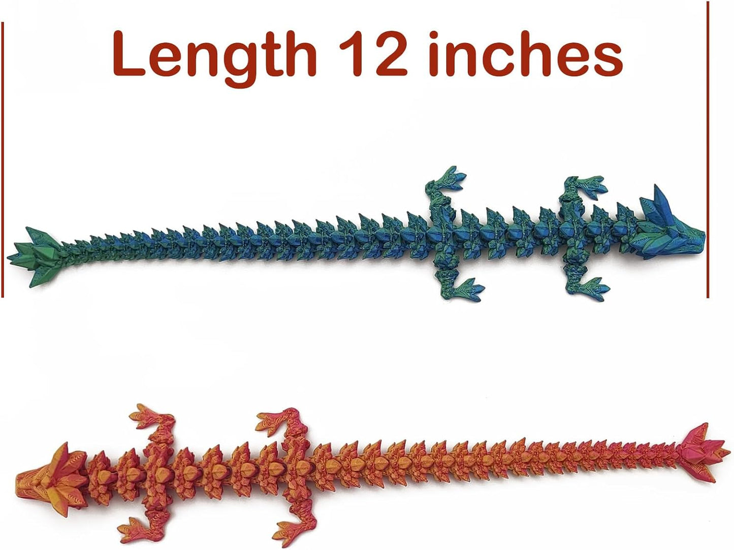 2PCS 12 Inch 3D Printed Dragon, Mystery Crystal Dragon, 3D Printed Articulated Dragon, Home Office Executive Desktop Decoration Toys, Autism/ADHD