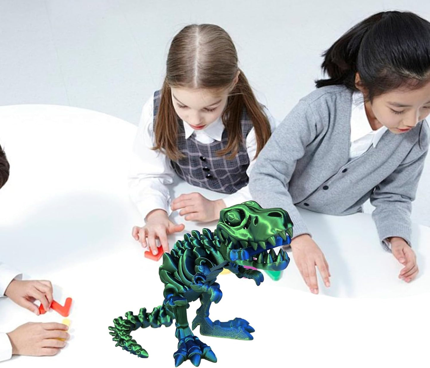 3D Printed Dinosaur Bone Skeleton Tyrannosaurus Rex with Movable Jaw Fidget Dinosaur Toys Full Articulated Dinosaur Executive Desk Toys Home Office Decor, Green