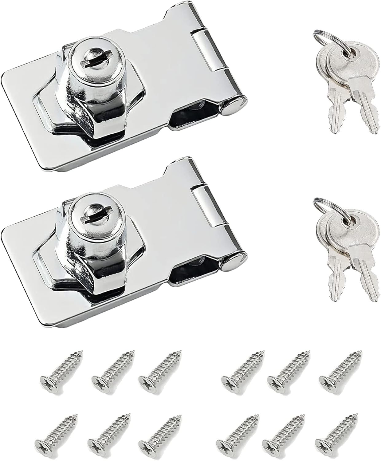 2.5 Inch Keyed Hasp Lock for Cabinets & Small Doors, Twist Knob Design, Heavy Duty Zinc Alloy with Chrome-Plated Iron, Includes Keys & Screws - Silver, 2 Pack