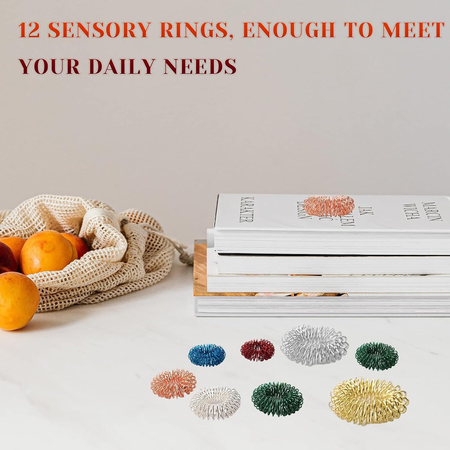 12 Pieces Fidget Rings and Fidget Bracelet Acupressure Rings Sensory Rings Trichotillomania Fidget Toys Spike Ring Fidget Stress Relief Toys Set for Adults, Silent Stress Reducer