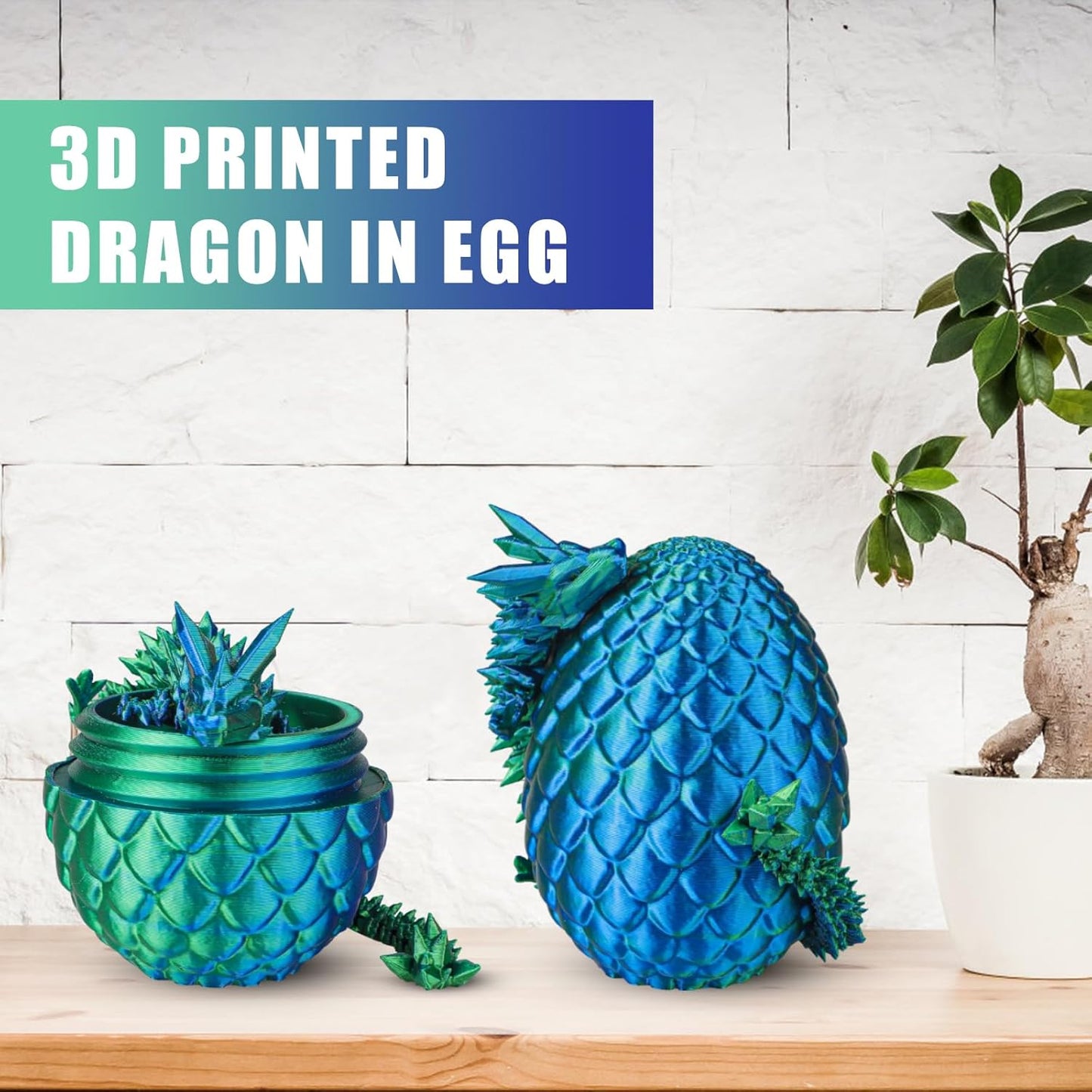 3D Printed Dragon Egg - Dragon Fidget, Crystal Dragon Articulated, Dragon Egg Decor 3D Printed Gift for Birthday for Home/Office Desktop Decor (Green)