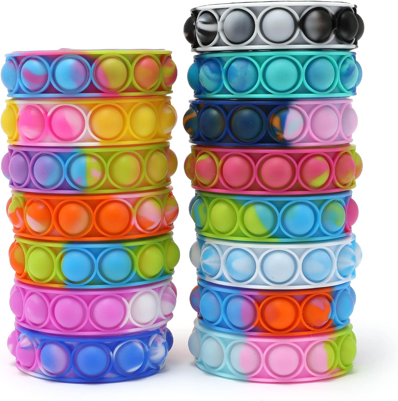 30 pcs Pop Fidget Toy Fidget Bracelet, Durable and Adjustable, Multicolor Stress Relief Finger Press Bracelet Wristband for Kids and Adults ADHD ADD Autism Anxiety (30pc)