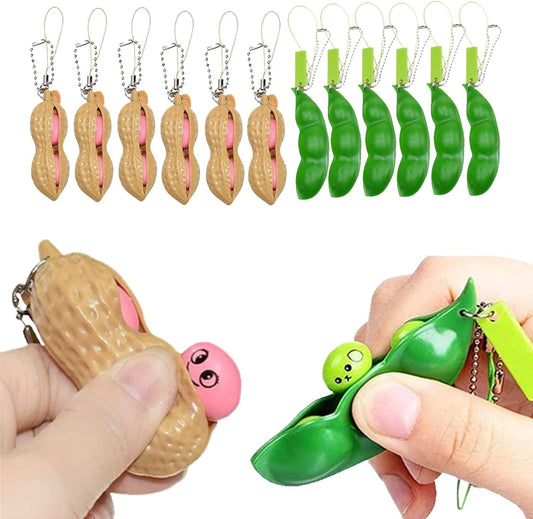 12PCS Squeeze Bean Keychain Fidget Toys for Skin Picking, Pea Pod Sensory Fidget Toys,Peanut Poppers Fidget Toy,Stress Relief Toys,Party Favors