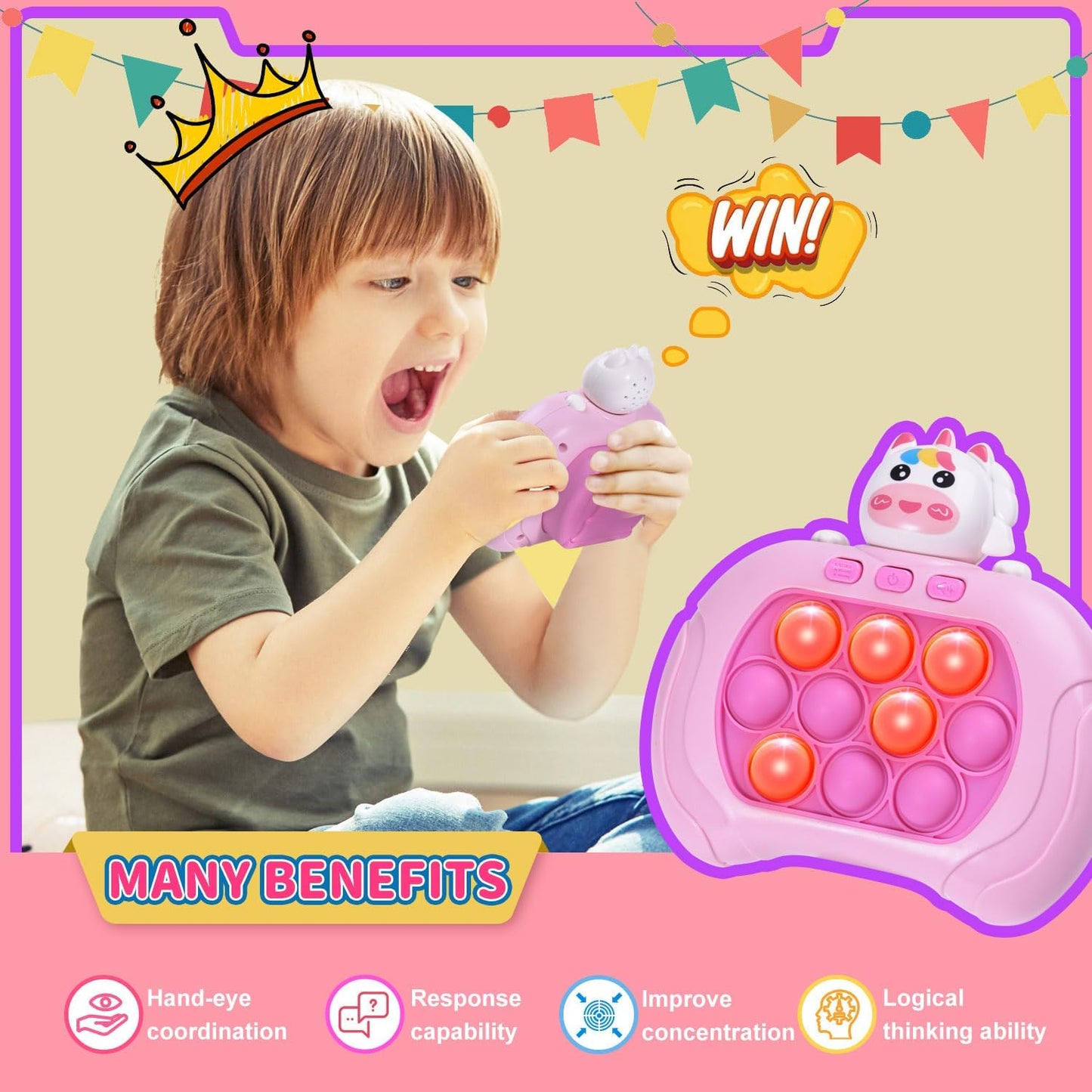 Handheld Game for Kids, Fast Push Game Fidget Toys Quick Press Bubble Game Console, Puzzle Game Machine, Light up Game Sensory Kids Toys for Ages 3-12, Birthday Gift for Boys & Girls & Teens