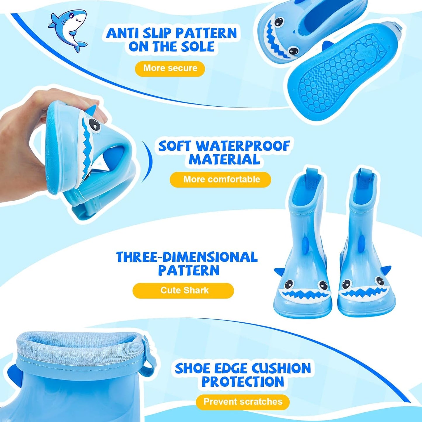 2 Pcs Toddler Raincoat Rain Boots Set Kids Baby Cartoon Hoodie Zipper Jacket Short Rain Shoes for Little Boys Girls