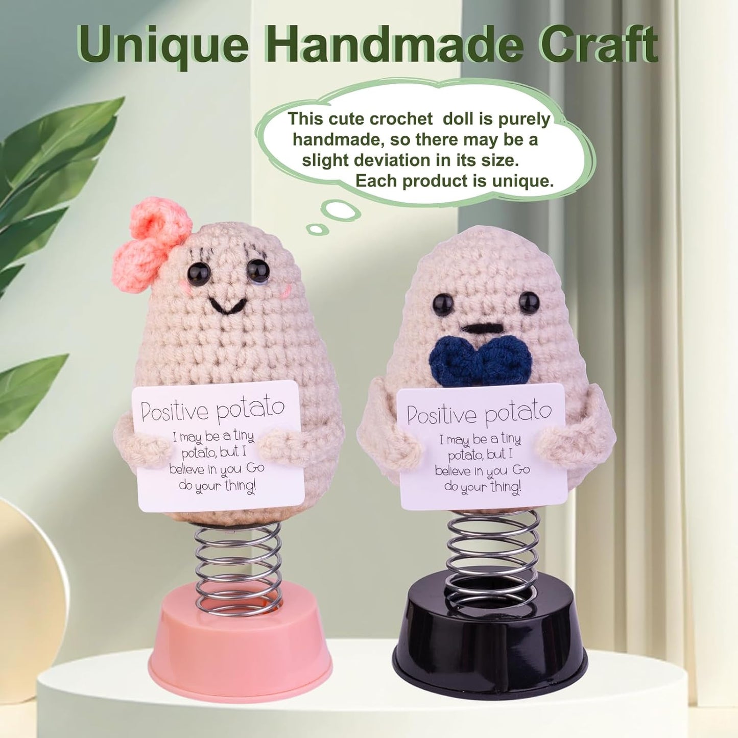 Handmade Emotional Support Crochet Avocado, Funny Shaking Avocado Knitting Doll Car Dashboard Decoration Gift with Base for Car Home Office Desk Decoration(Mr. Potato)