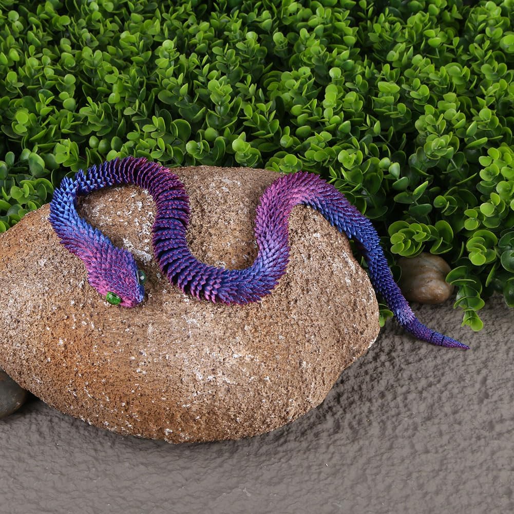 3D Printed Animals-Snake Viper, 24 in Surprise Mystery Snake Fidget Toy Creative Toy 3D Printed Articulated Snake Collectibles Home Office Executive Desk Decor (Red Blue)