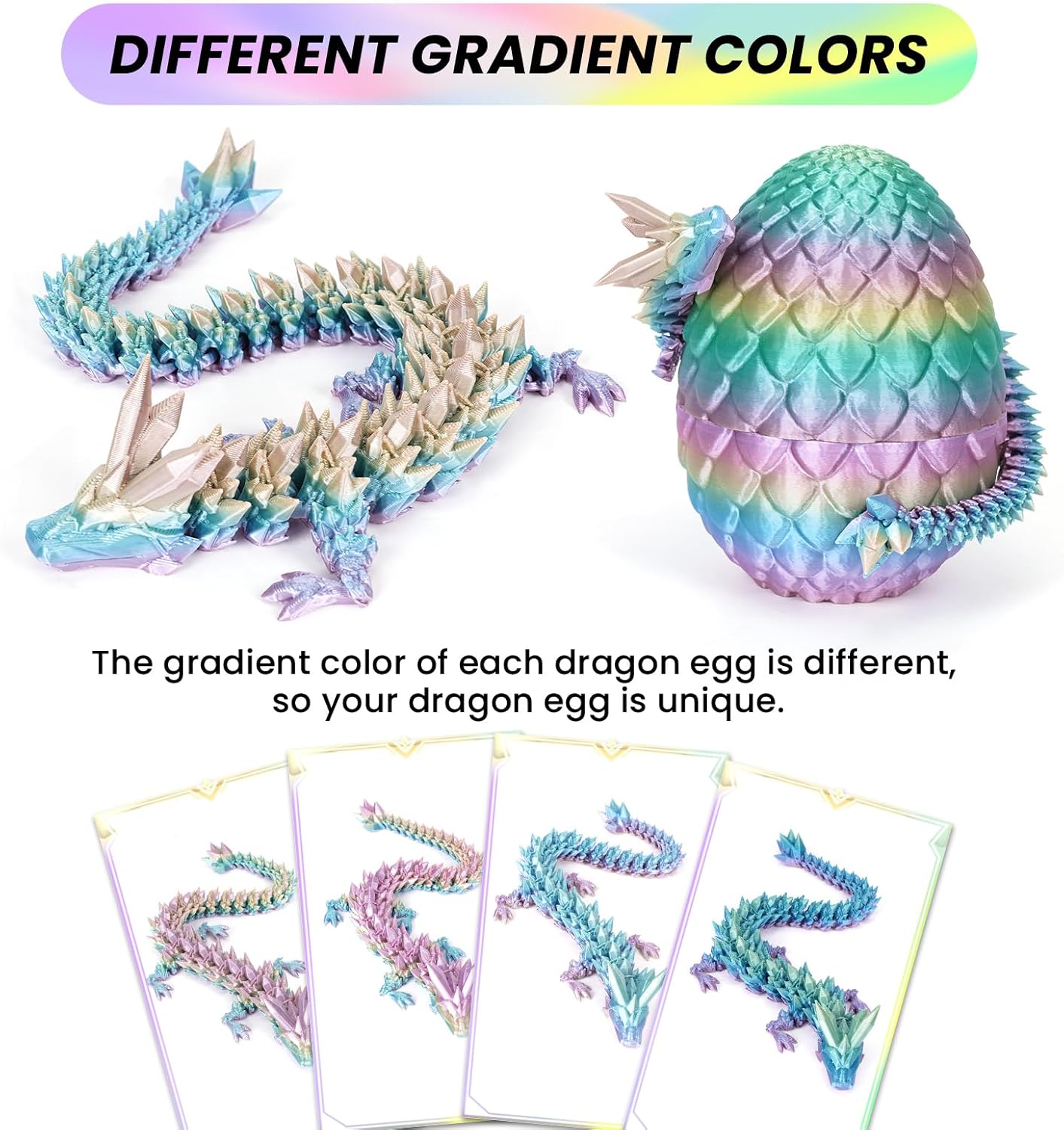 3D Printed Dragon Egg,Dragon Eggs with Dragon Inside,Crystal Dragon Fidget Toys,Full Articulated Dragon Dragon in Egg,Adults Fidget Toys for Autism ADHD (4PCS1)
