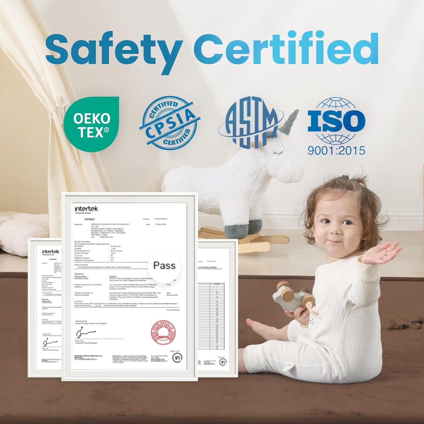 1.3" Thick Baby Play Mat,Ultra Soft Elasti-Foam 50×50 Playpen Mat for Tummy Time,Water-Repellent Coral Fleece Nursery Rug for Infants,Toddlers,Kids,Non-Slip Safe for Crawling(Chocolate Brown)