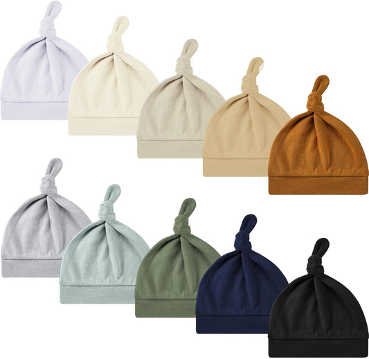 10 Pcs Baby Newborn Hats Set Stretchy Knot Beanie Hats for Boy Girl Baby Cute Cap Infant Beanies, 10 Colors, 0-6 Months