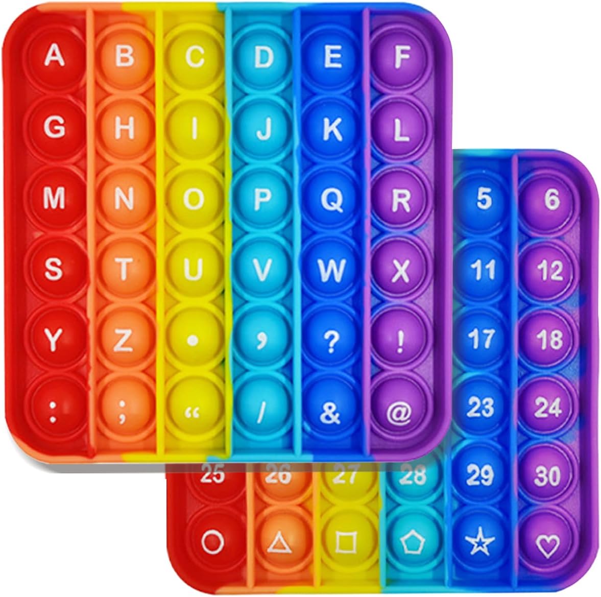 2 in 1 Fidget Toys, ABC Learning and Educational Toys, Poppers Fidget Toys,AK-SHIP Stress Relief, Autism Sensory Toys [26 Letters on One Side | Numbers 1-30 on The Other Side] (1 Pack)