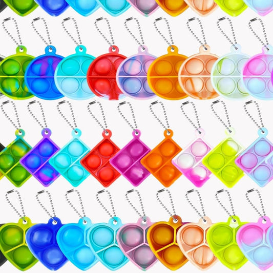 28Pcs Mini Pop Keychain Simple Silicone Stress Relief Fidget Hand Toys Push Bubble Wrap Pop Toys Anxiety Stress Reliever for Kids Adults