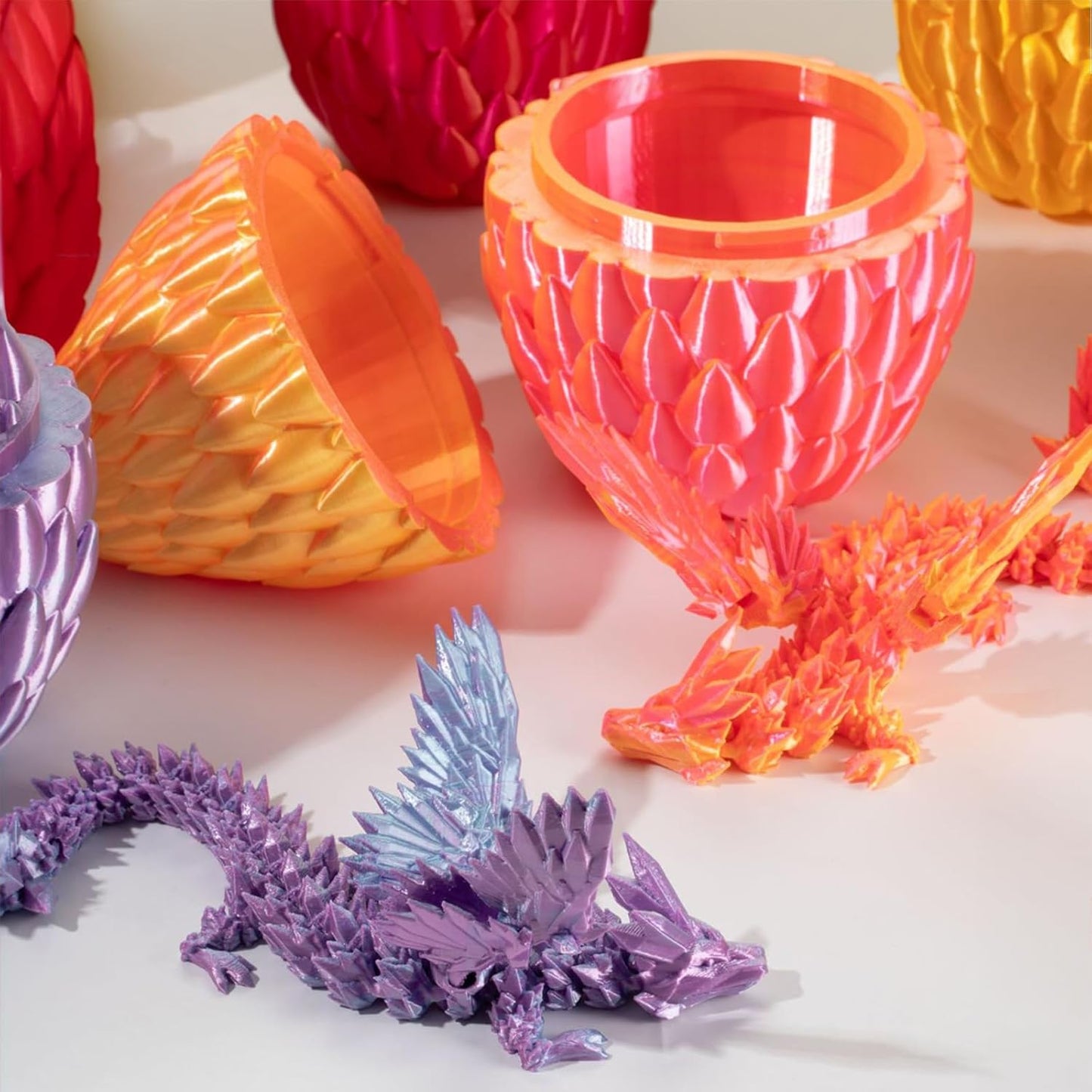 3D Printed Dragon Egg with Dragon Inside, Articulated Flying Dragon with Dragon Egg, Multi Color Winged Dragon, Crystal Dragon Fidget Toy, Home Office Décor, Easter Egg, Gift