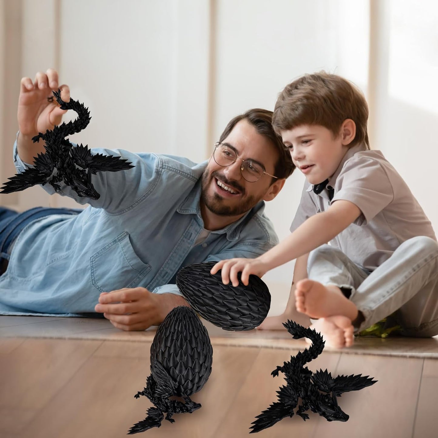 12inch Fly Dragon Egg, Year of The Dragon, 3D Printed Dragon, Executive Desk Toys, Articulated Dragon, Fidget Toys Gifts for Graduates Students Teachers Adults (Black)