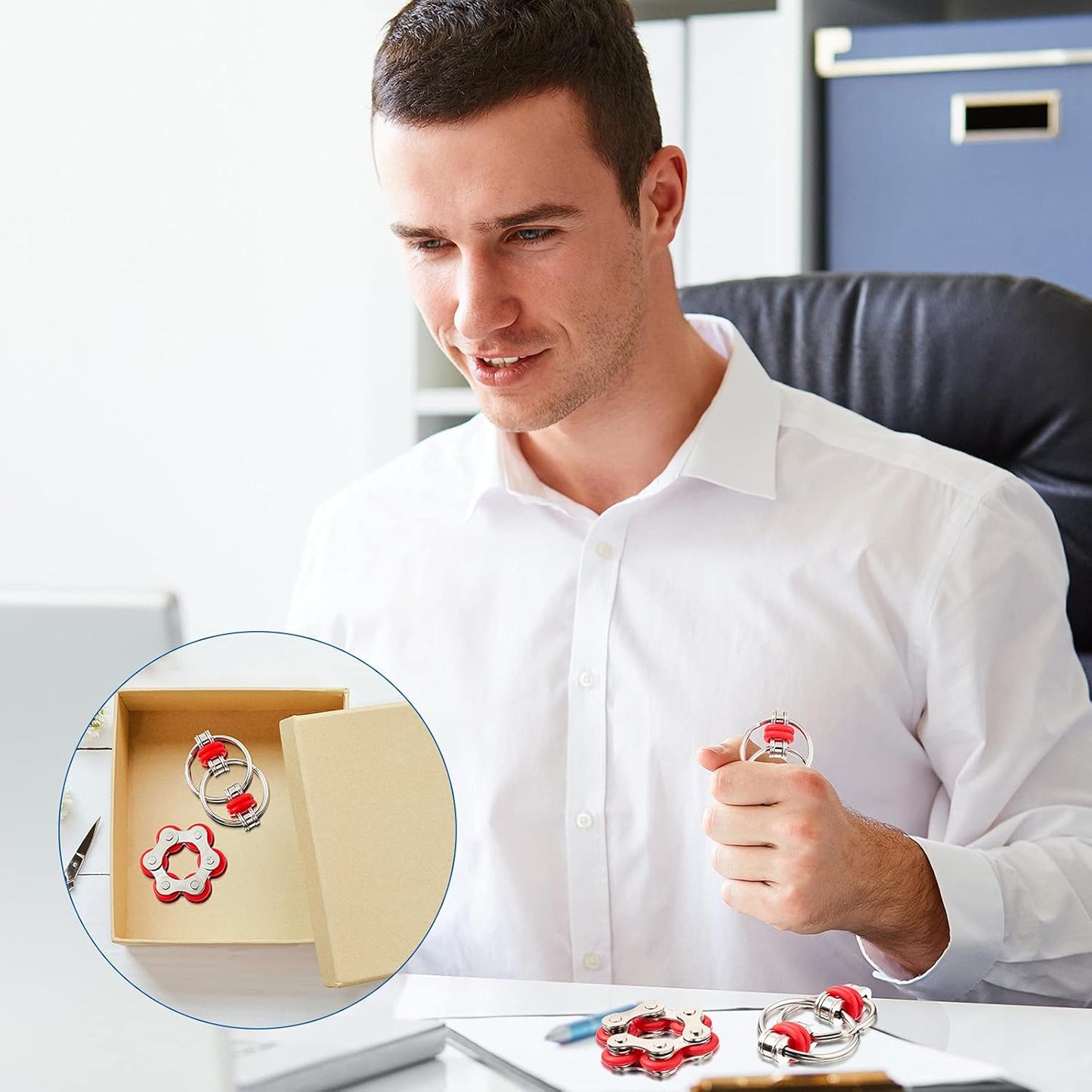 Hicarer 8 Pieces Fidget Toys Set includes 4 Flippy Roller Chain and 4 Six Roller Bike Chain Toys for Adults and Teenagers in Learning Help (Red, Sky Blue, Green, Black)