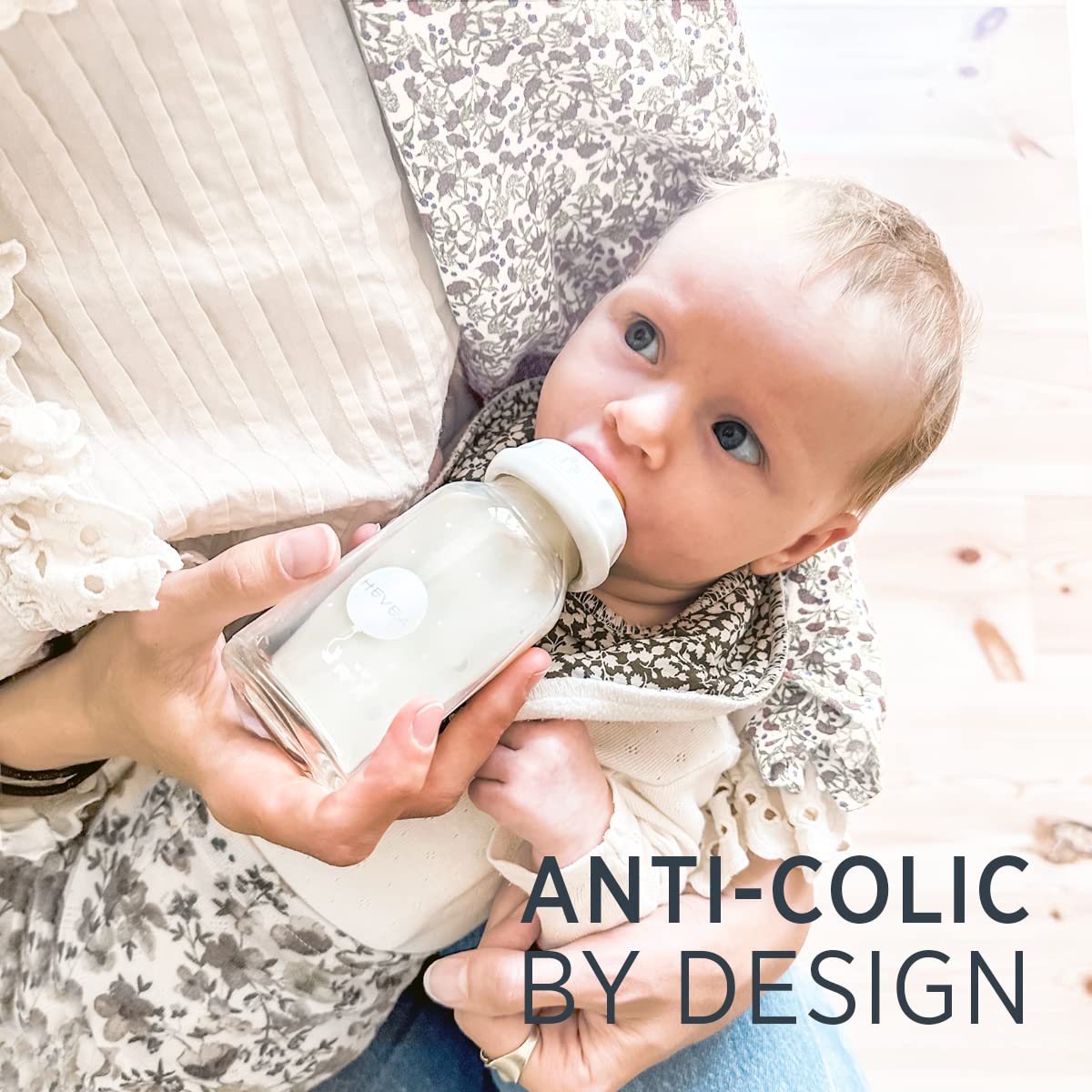 HEVEA Standard Neck Glass Baby Bottles - Medium Flow Anti Colic Baby Bottles (8 Ounce (Pack of 2))