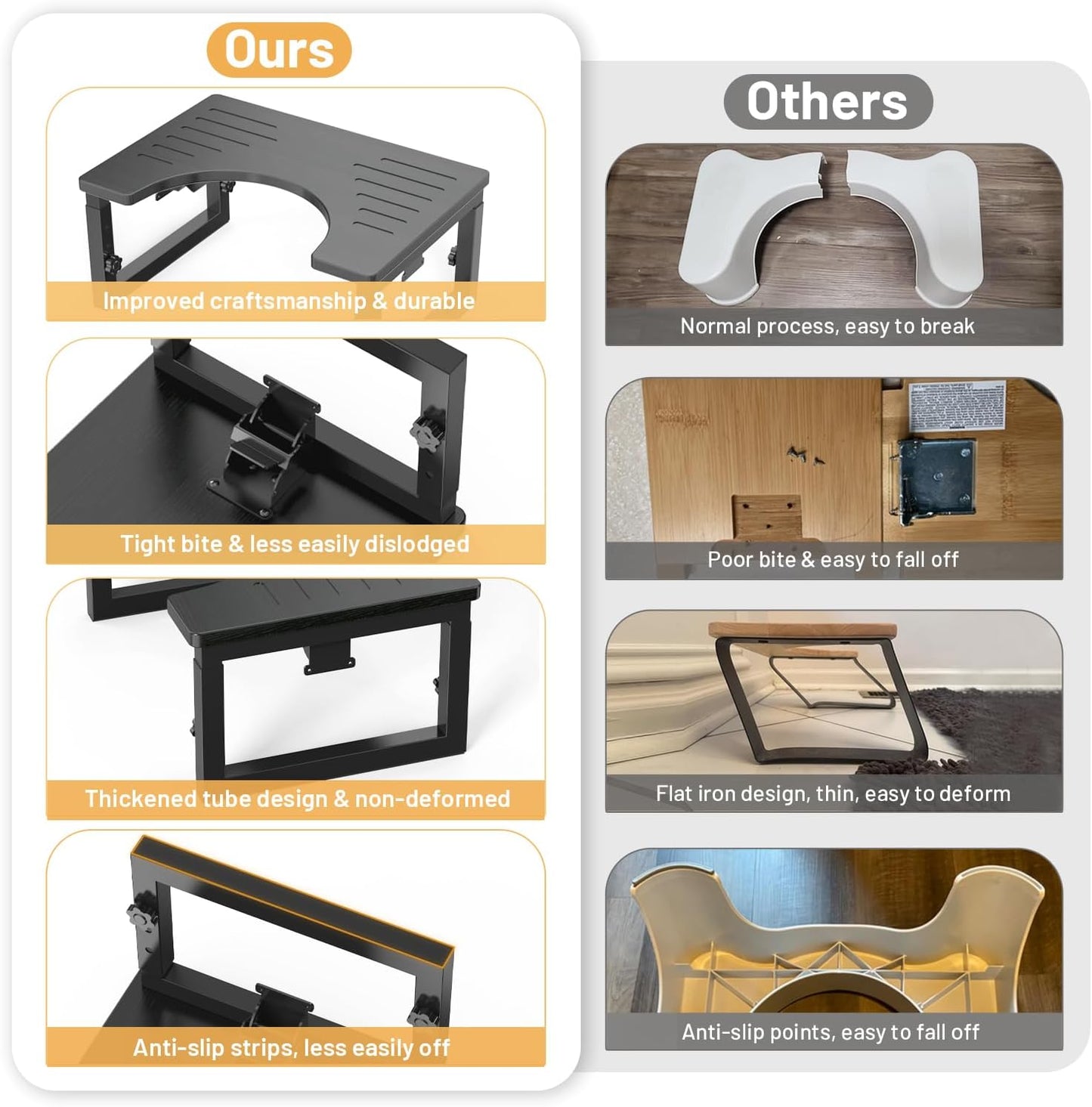 Bamboo Toilet Stool Squat Black, 7 in, 8 in & 9 in Adjustable Heights Pooping Stool for Bathroom Adults Kids, Sturdy Potty Stool with Non-Slip Layer, Improve Squatting Posture, 500 lbs Capacity