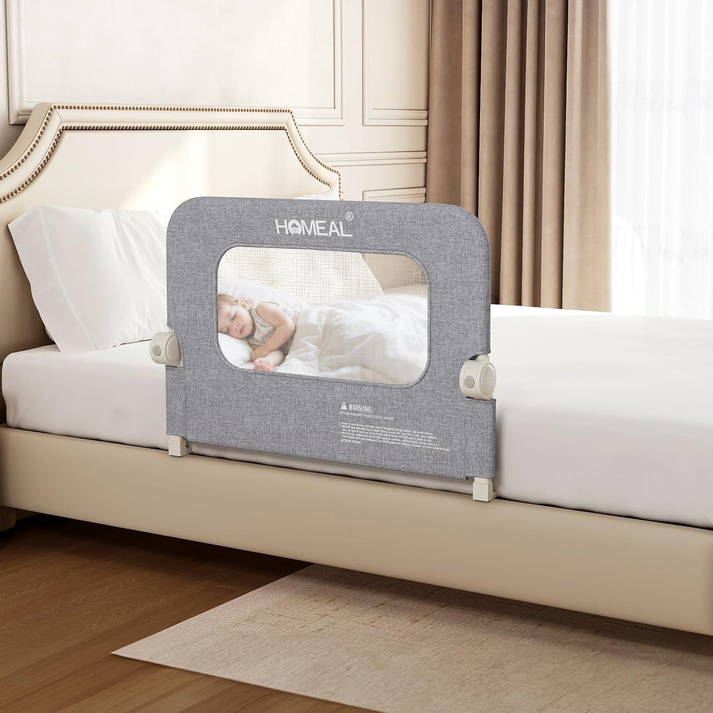 HOMEAL Bed Rail for Toddlers - 32"x24" Foldable Baby Bed Rail Guard - Breathable Bed Rail for Twin, Full, Queen, King Beds, Grey, 1 Pack