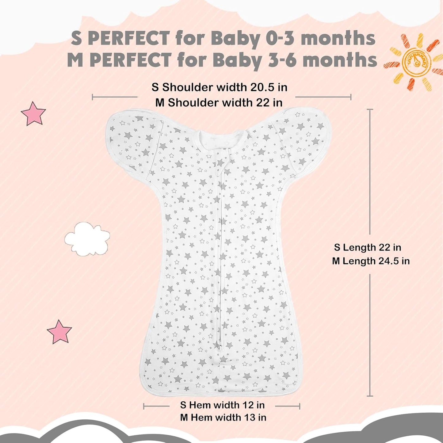 2 Pack Transition Swaddle with 2 Way Zipper, 2 in 1 Arms in/Out Transitional Arms Up Swaddle, 100% Cotton Newborn Swaddle Zipper Swaddles Baby Swaddling Sack Sleeping Sack 0-3 Months