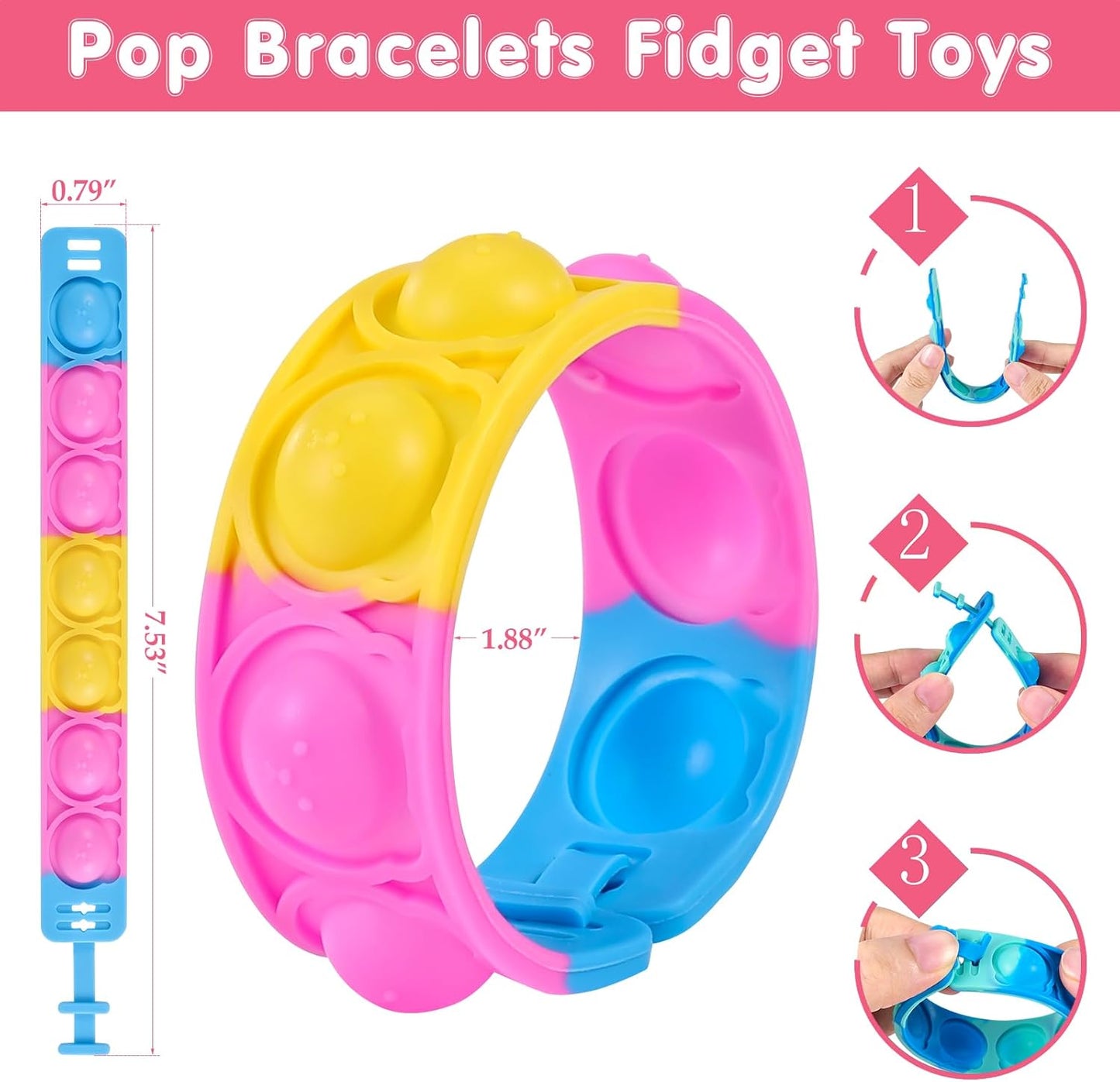 24 PCS Pop Bracelets Fidget Toys Bulk Its Bear Bracelet Kids Party Favors Fidget Toy Pack Fidgets for Classroom Prizes Birthday Goodie Bag Stuffers Sensory Toys for Girls Boys