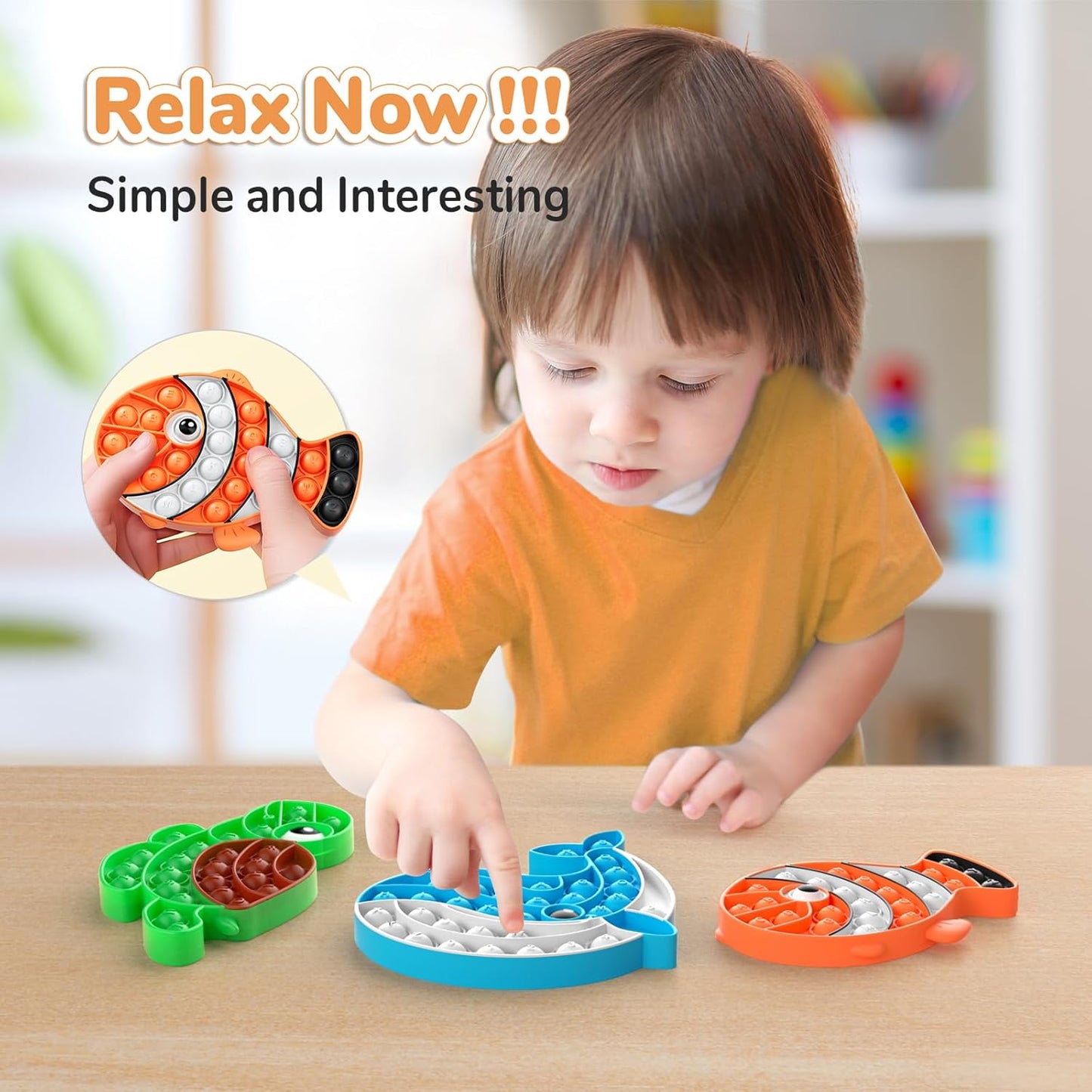 3 Pack Sensory Fidget Poppers Push Bubble Toy, Silicone Squeeze Autism Anxiety Stress Relief Educational Popping Toys for Kids Adults - Clown Fish, Whale, Turtle