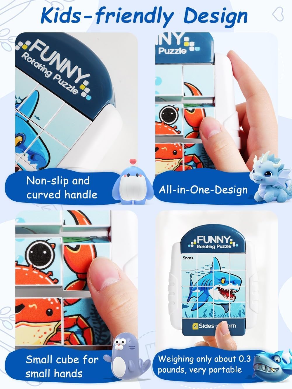 16-Piece Rotating Puzzles for Kids 4-6, Toddlers Puzzles 2-4, Road Trip, Airplane Activities Game, Travel Toys - Brain Teaser, Fine Motor Skills - Birthday Gifts Boys & Girls - Marine Life