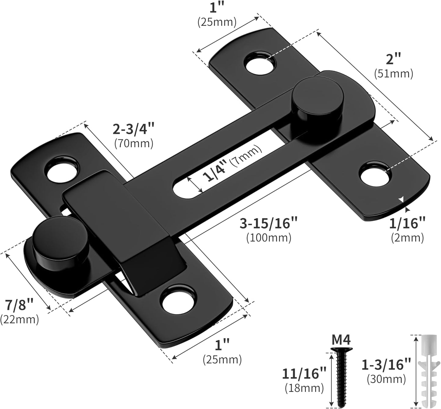 180 Degree Matte Black Bifold Latch Flip Sliding Barn Door Latches, Gate Latch for Barn Door, Sliding Door, Pet Door, Garage, Bathroom, Window, Outdoor