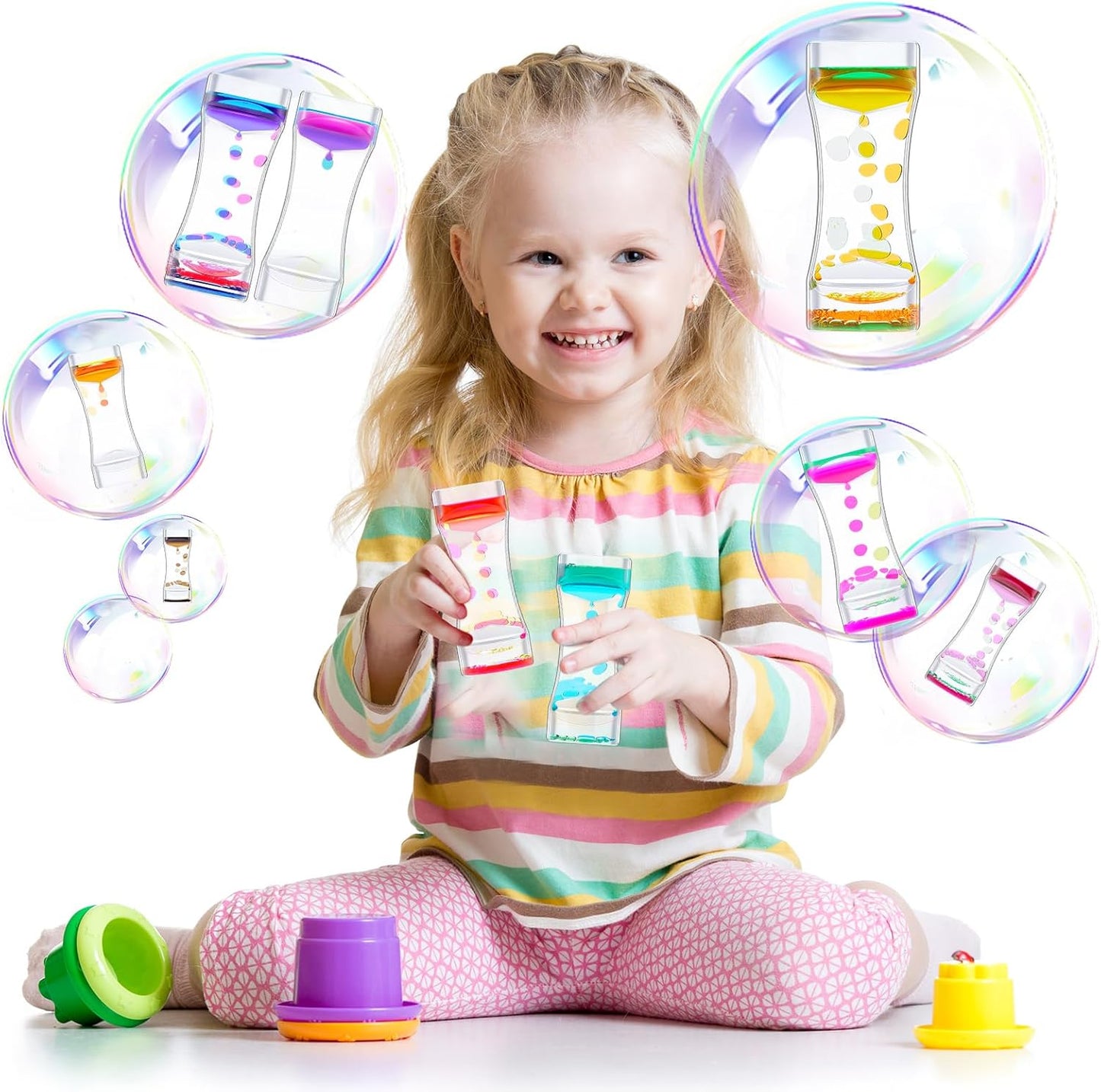 18 Pcs Liquid Motion Bubbler Timer Sensory Toys Colorful Hourglass Desktop Fidget Calming Toys for Autistic Children Stocking Stuffers for Kids