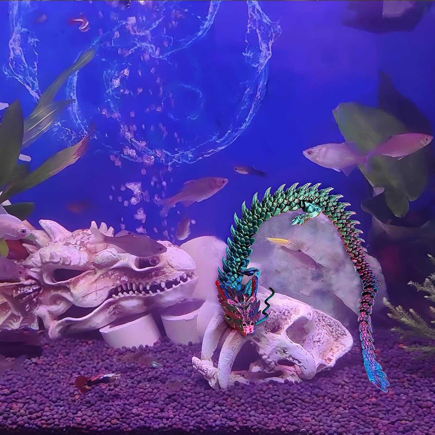 3D Printed Dragon Fidget Toy, 18in Surprise Mystery Dragon, Crystal Dragon Fidget Toy, Articulated Pye Dragon Fish/Display Cabinet/Home/Office Desktop Decor (Laser Neon)