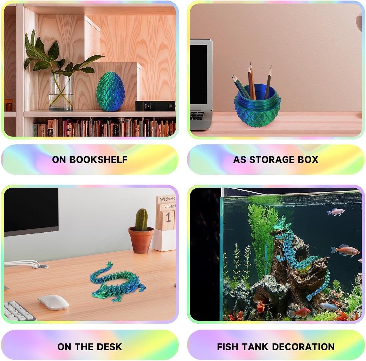 3D Printed Dragon Egg, Dragon Eggs with Dragon Inside, Crystal Articulated Dragon, Mystery Dragon Egg Fidget Toy, 3D Dragon Eggs Surprise Fidget Toy (Laser Green)