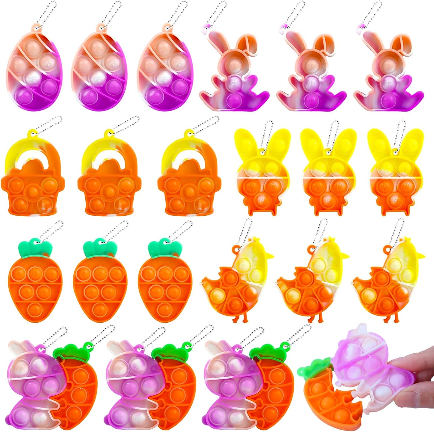24Pcs Easter Mini Pop Keychain,Mini Easter Fidget Sensory Simple Pop Toys for Easter Basket Stuffers, Egg Fillers Gifts, Easter Hunt Party Favors for Kids Boys Girls Teens