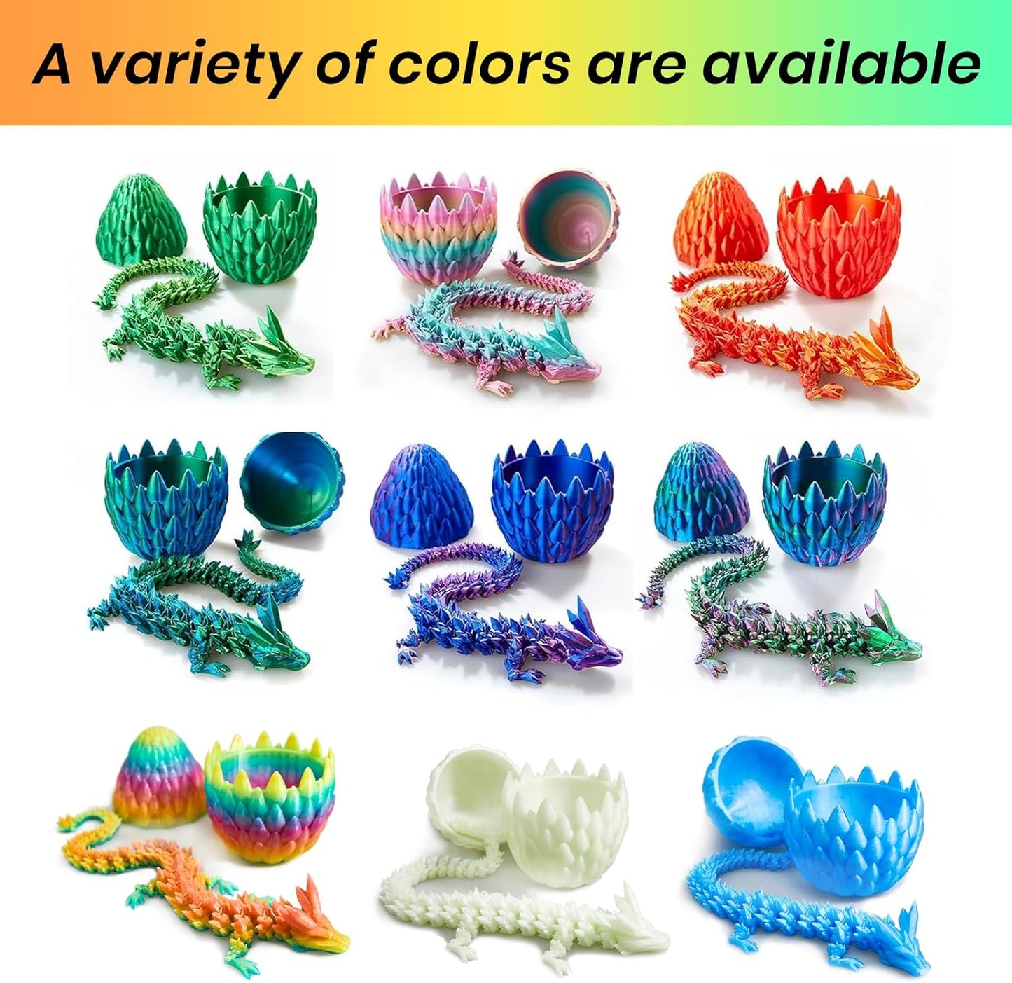 3D Printed Dragon Egg, 15 inchs Rainbow Luminous Dragon Toy,Articulated Crystal Dragon,Glow in Dark Fidget.Cool