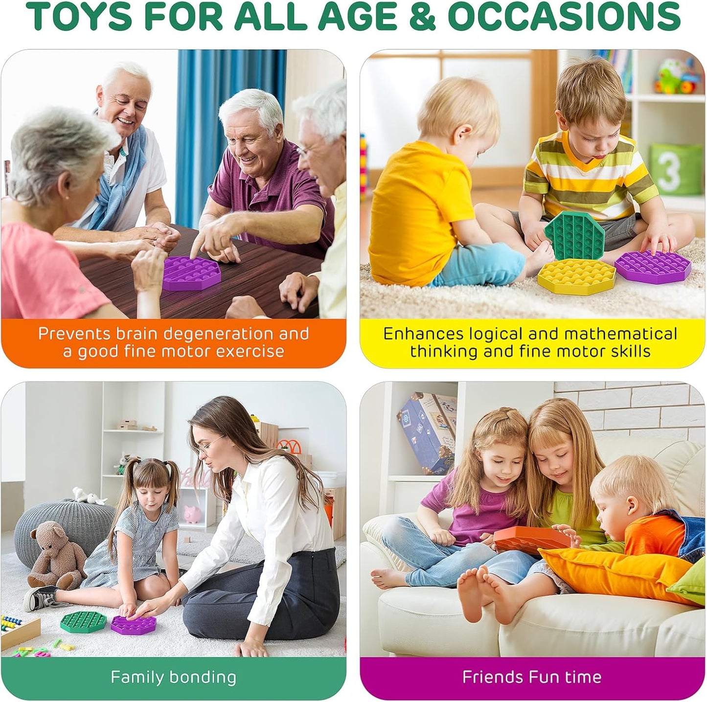 12 Pack Fidget Toys,Push Pop Fidget Sensory Toys Set,Stress Relief Gifts for Kids & Adults,Pop Bulk & Party Favors Toddler Toys for Easter Gifts,Party Supplies,Classroom Prizes