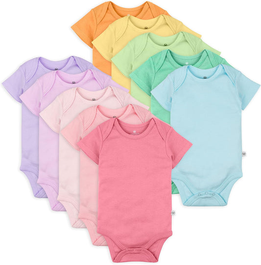 HonestBaby unisex-baby 10-pack Short Sleeve Bodysuits One-piece 100% Organic Cotton for Infant Baby Boys, Girls