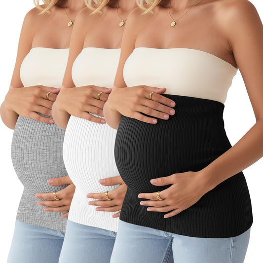 3 Pack Maternity Belly Bands for Pregnant Women Cotton Stretch Ribbed Pregnancy Support Belt Pants Extender