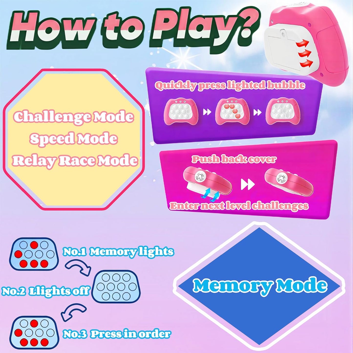 2Pcs Pop Electronic Game,Light Up Pop Game,Fast Push Game for Children Adults,4 Modes Games Fidget Sensory Toys ,Handheld Games Gift Idea for Kids Teens Boys Girls Ages 3-12 Years Old & Up (2)