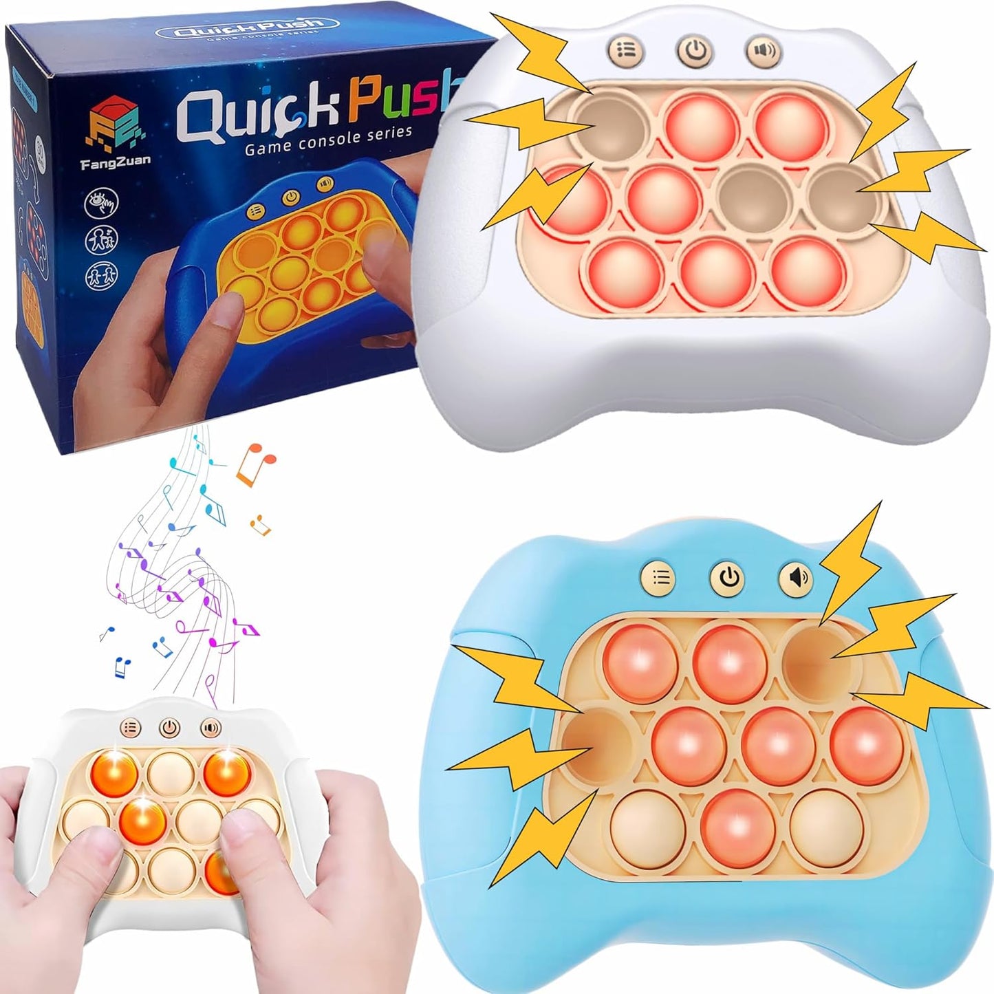 2024 New Speed Push Handheld Game Machine 2Pc-Fidget Console,Music Whack A Mole Stress Relief Fidget Toys,Squeeze Poppet Sensory Push Pop Bubble Toy,Quick Push Light Up Pop Game for Adults/Kids (WB)
