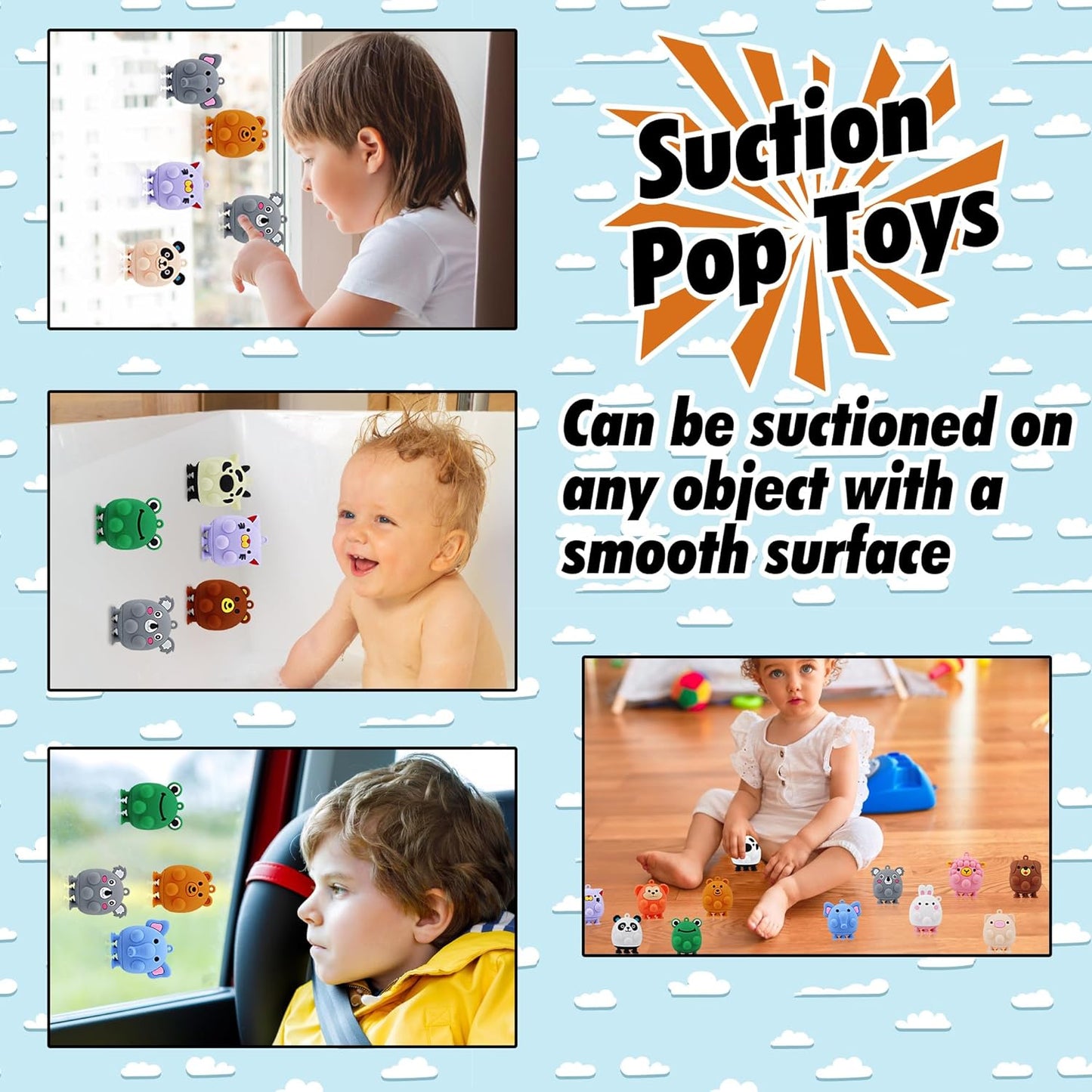 24 PCS Party Favors for Kids,3D Animal Pop Toys,Goodie Bags Stuffers for Kids,Pinata Stuffers Carnival Prizes,Fidget Toys Bulk,Prize for Classroom,Suction Toys for Toddlers