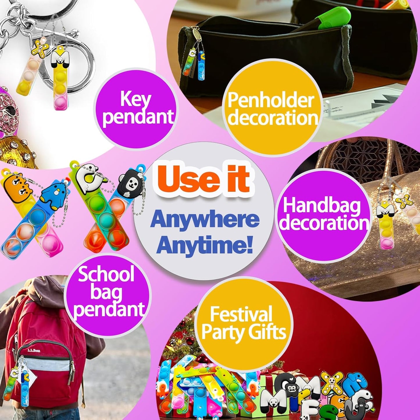 26 Pcs Mini Keychain Pop Fidget Toys for Kids, Birthday Party Favors for 3-5, 4-8, 8-12, Bulk Sensory Toys for Classroom Prizes, Party Supplies for Pinata Stuffers, Carnival Prizes (Letter)