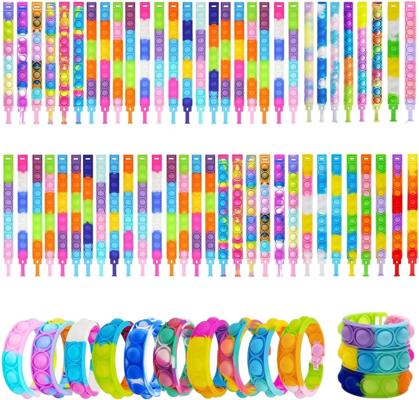 150pcs pop Random Bracelet,Pop Bubble Fidget Sensory Toys, Pop Toy Bulk for Party Favor, Classroom Student Prizes Easter Basket Goodie Bag Stuffers Christmas Valentine Gift for Kid